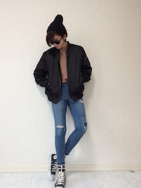 「DHOLIC（ディーホリック）のアイテム（ブルゾン）」を使った、pikyaさん（レディース・163cm）の秋コーディネート