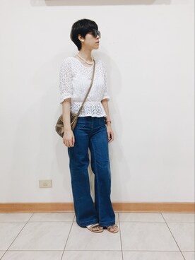 「アイテム（ビーチサンダル）」を使った、+Hさん（レディース・165cm）の秋コーディネート