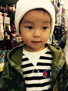 「no brand（ノーブランド）のアイテム（ニットキャップ/ビーニー、ホワイト系）」を使った、きみたんさん（レディース・162cm）の夏コーディネート