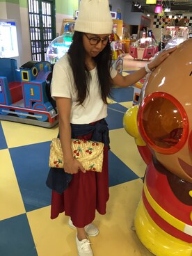 「no brand（ノーブランド）のアイテム（Tシャツ/カットソー、ホワイト系）」を使った、きみたんさん（レディース・162cm）の夏コーディネート