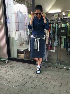「alexanderwang（アレキサンダーワン）のアイテム（Tシャツ/カットソー、ホワイト系）」を使った、きみたんさん（レディース・162cm）の夏コーディネート