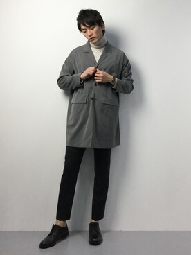 「SHIPS JET BLUE（シップスジェットブルー）のアイテム（チェスターコート）」を使った、中嶋時男さん（メンズ・182cm）の冬コーディネート