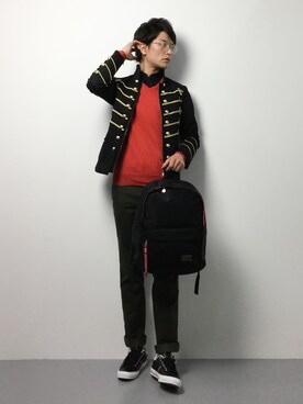 「※ALPHA（アルファ）のアイテム（バックパック/リュック）」を使った、中嶋時男さん（メンズ・183cm）の冬コーディネート