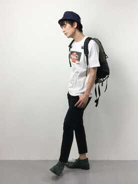 「UP START（アップスタート）のアイテム（帽子）」を使った、中嶋時男さん（メンズ・183cm）の冬コーディネート