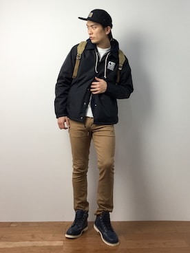「Carhartt WIP（カーハートダブリューアイピー）のアイテム（ジャケット/アウター）」を使った、中嶋時男さん（メンズ・183cm）の冬コーディネート