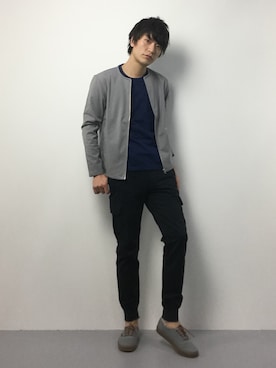 「ノーカラーシャツ」｜「アイテム（MA-1）」を使った、中嶋時男さん（メンズ・183cm）の冬コーディネート