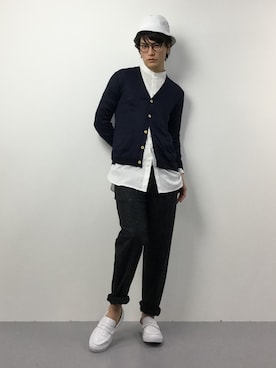 「VANS（バンズ）のアイテム（ローファー）」を使った、中嶋時男さん（メンズ・183cm）の冬コーディネート