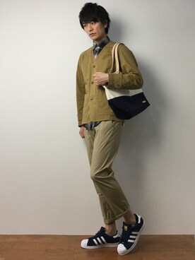 「SHIPS JET BLUE（シップスジェットブルー）のアイテム（バッグ）」を使った、中嶋時男さん（メンズ・183cm）の冬コーディネート