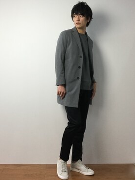 「ジャージーパンツ」｜「アイテム（チェスターコート）」を使った、中嶋時男さん（メンズ・183cm）の冬コーディネート