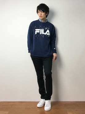 「FILA（フィラ）のアイテム（スウェット）」を使った、中嶋時男さん（メンズ・183cm）の冬コーディネート