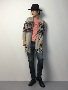 「MR.OLIVE（ミスターオリーブ）のアイテム（ハット）」を使った、中嶋時男さん（メンズ・183cm）の冬コーディネート