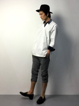 「MR.OLIVE（ミスターオリーブ）のアイテム（ハット）」を使った、中嶋時男さん（メンズ・183cm）の冬コーディネート