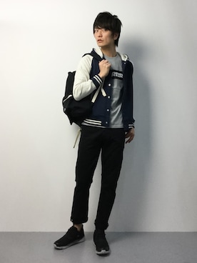 「Champion（チャンピオン）のアイテム（バッグ）」を使った、中嶋時男さん（メンズ・183cm）の冬コーディネート