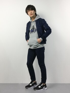 「URBAN RESEARCH（アーバンリサーチ）のアイテム（MA-1）」を使った、中嶋時男さん（メンズ・183cm）の冬コーディネート