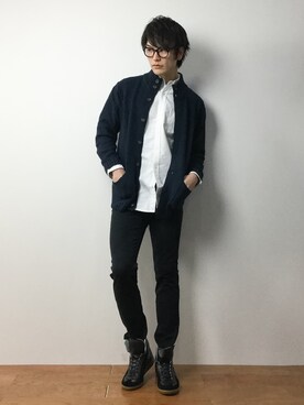 「SEVENDAYS=SUNDAY（セブンデイズサンデイ）のアイテム（シューズ）」を使った、中嶋時男さん（メンズ・183cm）の冬コーディネート