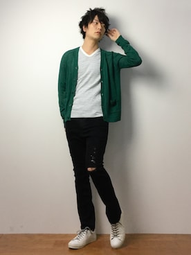 「n(n) BY NUMBER (N)INE（エヌエヌバイナンバーナイン）のアイテム（パンツ）」を使った、中嶋時男さん（メンズ・183cm）の春コーディネート