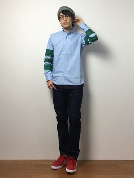 「Request（リクエスト）のアイテム（帽子）」を使った、中嶋時男さん（メンズ・183cm）の春コーディネート