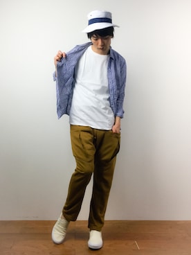 「SEVENDAYS=SUNDAY（セブンデイズサンデイ）のアイテム（帽子）」を使った、中嶋時男さん（メンズ・183cm）の春コーディネート