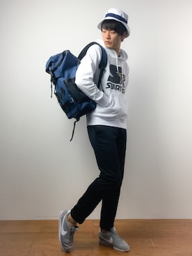 「SEVENDAYS=SUNDAY（セブンデイズサンデイ）のアイテム（帽子）」を使った、中嶋時男さん（メンズ・183cm）の春コーディネート