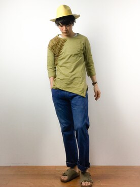 「チャイハネ（チャイハネ）のアイテム（Tシャツ/カットソー）」を使った、中嶋時男さん（メンズ・183cm）の春コーディネート