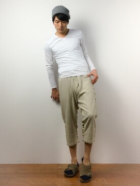 「チャイハネ（チャイハネ）のアイテム（パンツ）」を使った、中嶋時男さん（メンズ・183cm）の春コーディネート