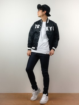 「STARTER（スターター）のアイテム（スタジャン）」を使った、中嶋時男さん（メンズ・183cm）の春コーディネート