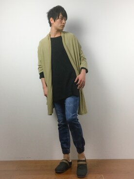 「チャイハネ（チャイハネ）のアイテム（カーディガン/ボレロ）」を使った、中嶋時男さん（メンズ・183cm）の春コーディネート