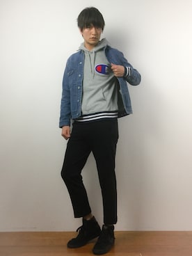 「UP START（アップスタート）のアイテム（ジャケット/アウター）」を使った、中嶋時男さん（メンズ・183cm）の春コーディネート
