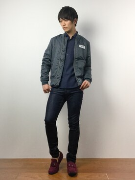 「MAGIC NUMBER（マジック ナンバー）のアイテム（ブルゾン）」を使った、中嶋時男さん（メンズ・183cm）の春コーディネート