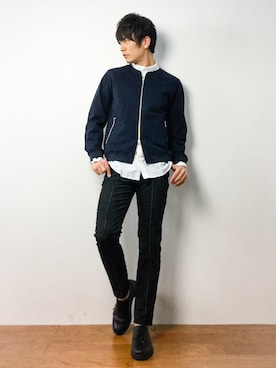 「417 EDIFICE（フォーワンセブンエディフィス）のアイテム（MA-1）」を使った、中嶋時男さん（メンズ・183cm）の春コーディネート