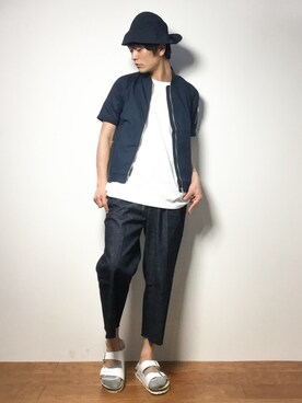 「M2squared（エムツースクエアード）のアイテム（トップス）」を使った、中嶋時男さん（メンズ・183cm）の春コーディネート