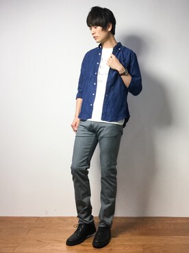 「Blue Standard （ブルースタンダード）のアイテム」を使った、中嶋時男さん（メンズ・183cm）の春コーディネート