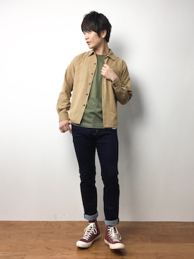 「NANO universe（ナノユニバース）のVINTAGEジョグデニム（デニムパンツ）」を使った、中嶋時男さん（メンズ・183cm）の春コーディネート