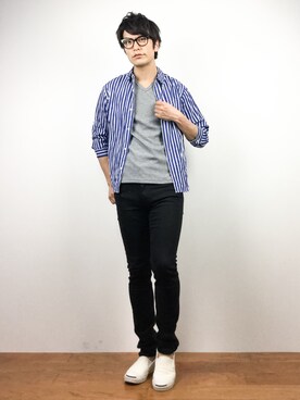 「Burner（バーナー）のアイテム（トップス）」を使った、中嶋時男さん（メンズ・183cm）の春コーディネート