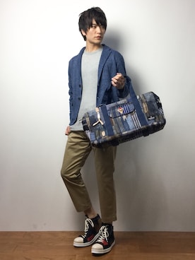「glamb（グラム）のアイテム（シューズ）」を使った、中嶋時男さん（メンズ・183cm）の春コーディネート