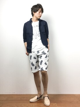「knock through abstraction（ノックスルーアブストラクション）のアイテム」を使った、中嶋時男さん（メンズ・183cm）の春コーディネート