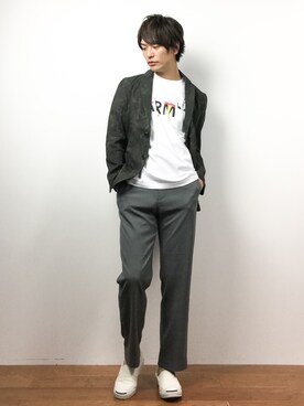 「アーミー」｜「アイテム（ジャケット/アウター）」を使った、中嶋時男さん（メンズ・183cm）の春コーディネート
