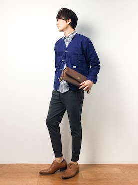 「茶色」｜「アイテム（ノーカラージャケット）」を使った、中嶋時男さん（メンズ・183cm）の春コーディネート