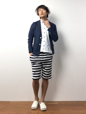 「Burner（バーナー）のアイテム（トップス）」を使った、中嶋時男さん（メンズ・183cm）の春コーディネート