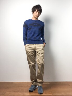 「DOWBL（ダブル）のアイテム（ニット/セーター）」を使った、中嶋時男さん（メンズ・183cm）の春コーディネート
