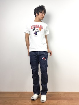 「UP SMILE（アップスマイル）のアイテム（パンツ）」を使った、中嶋時男さん（メンズ・183cm）の春コーディネート