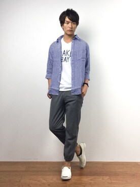 「Blue Standard （ブルースタンダード）のアイテム」を使った、中嶋時男さん（メンズ・183cm）の春コーディネート