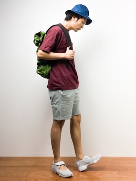 「hALON（アーロン）のアイテム（帽子）」を使った、中嶋時男さん（メンズ・183cm）の夏コーディネート