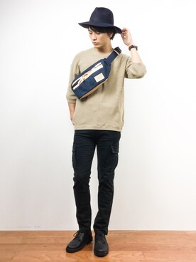 「アイテム（ボディバッグ/ウエストポーチ、ブルー系）」を使った、中嶋時男さん（メンズ・183cm）の夏コーディネート