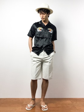 「NO ID.（ノーアイディ）のアイテム」を使った、中嶋時男さん（メンズ・183cm）の夏コーディネート