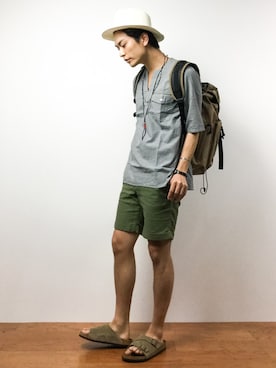 「NO ID.（ノーアイディ）のアイテム」を使った、中嶋時男さん（メンズ・183cm）の夏コーディネート