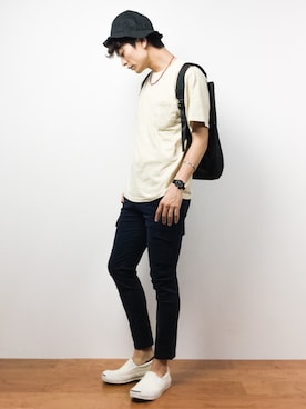 「unrelaxing（アンリラクシング）のアイテム（帽子）」を使った、中嶋時男さん（メンズ・183cm）の夏コーディネート