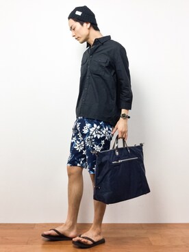 「STUDIOUS（ステュディオス）のアイテム（バッグ）」を使った、中嶋時男さん（メンズ・183cm）の夏コーディネート