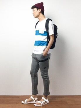 「Herschel Supply（ハーシェルサプライ）のアイテム」を使った、中嶋時男さん（メンズ・183cm）の夏コーディネート