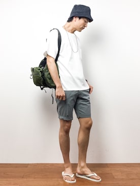 「AIGLE（エーグル）のアイテム（帽子）」を使った、中嶋時男さん（メンズ・183cm）の夏コーディネート